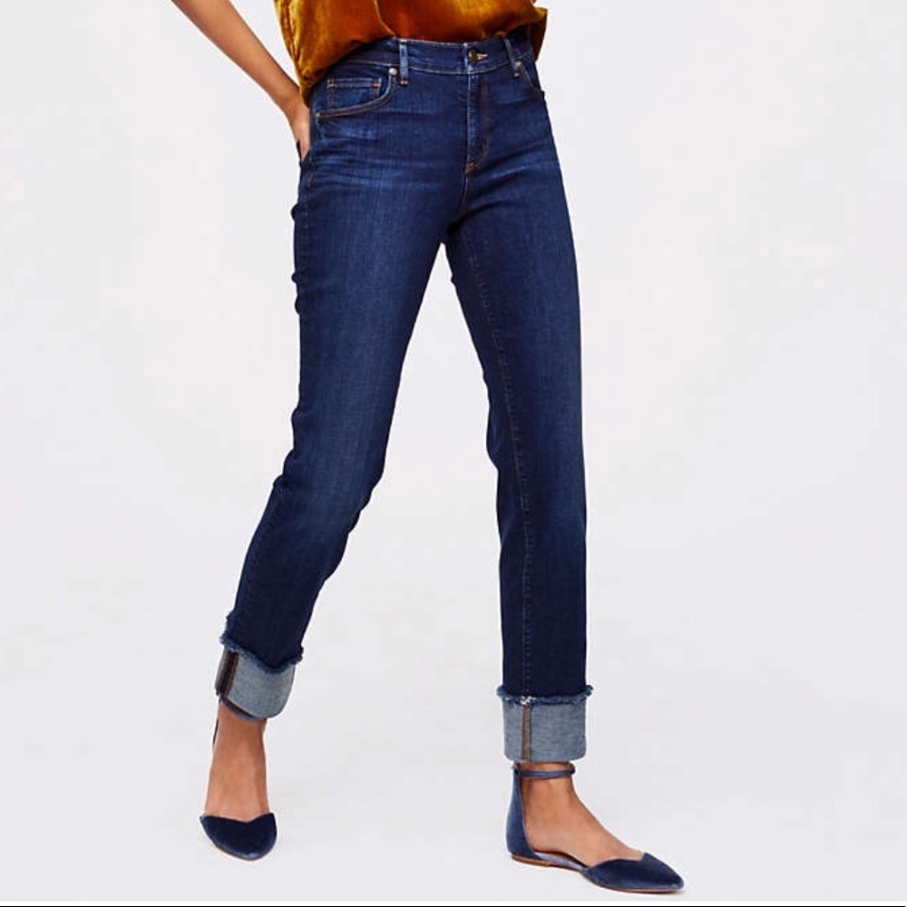 Loft frayed cuff straight jean, size 8